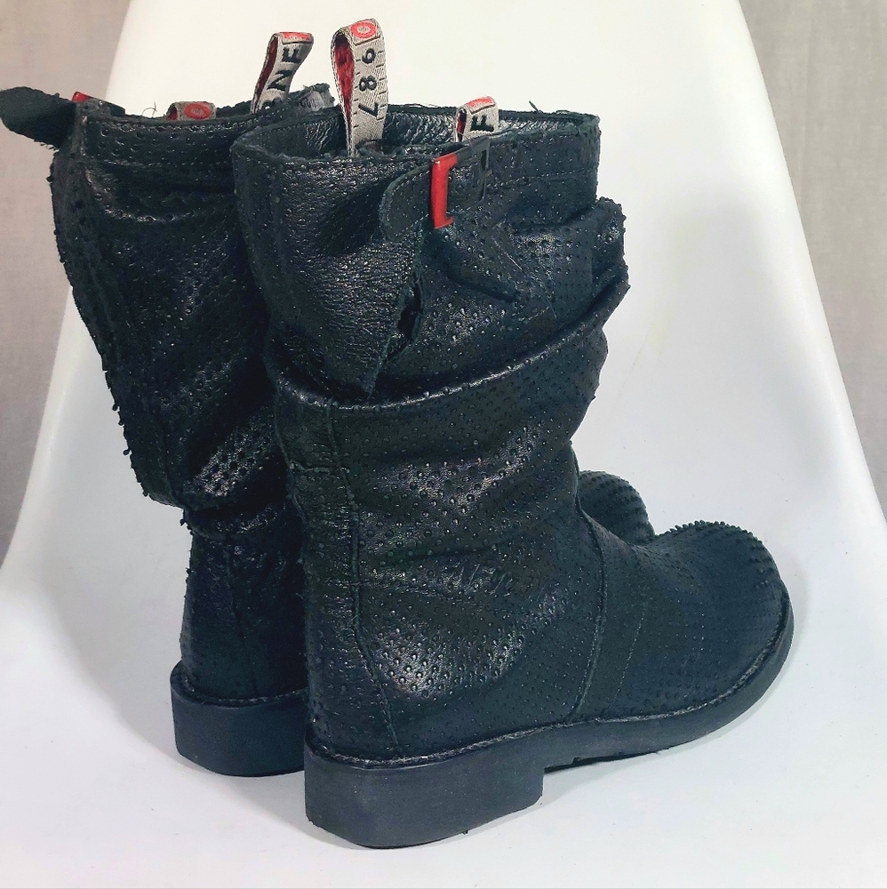 Patrizia Bonfanti BNF10 black textured leather biker boots, EU41, EUC